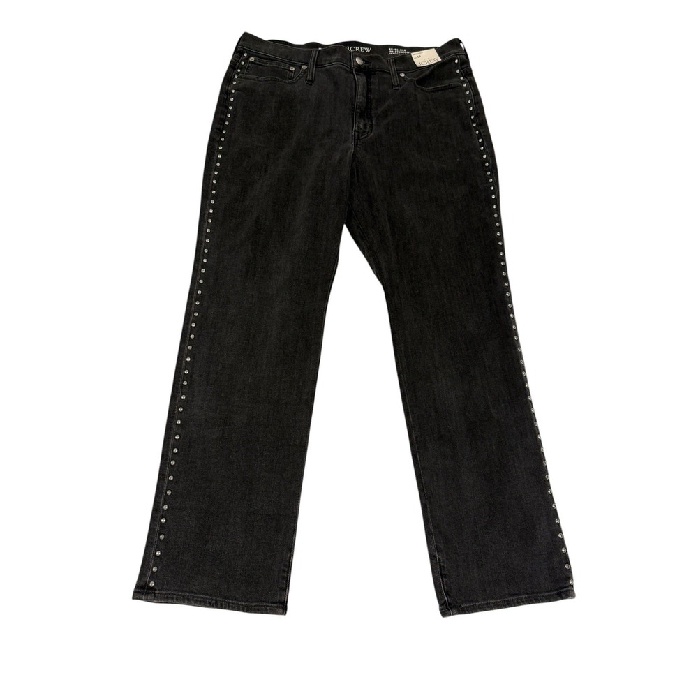 J Crew Jeans Size 33 Black Denim High-Rise 96 Straight Leg Studded 104046 NWT